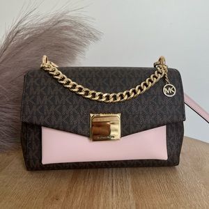 Micheal Kors Two Tone Medium Monogram Crossbody Bag